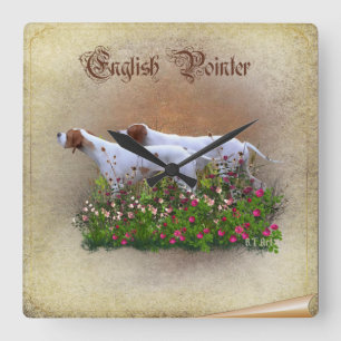 Englisch Pointer Tapestry Poster Triptych Acrylic Quadratische Wanduhr