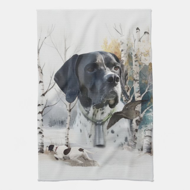 Englisch Pointer , Woodcock Jägersaison , Kunst Geschirrtuch (Vertikal)