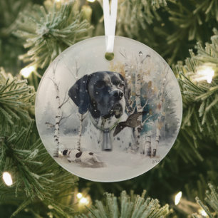 Englisch Pointer , Woodcock Jägersaison , Kunst Ornament Aus Glas