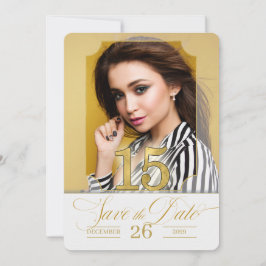 Englisch Quinceanera Save the Date in Golden Hues