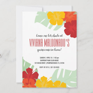 ENGLISCH quinceañera TROPICAL LUAU Classic floral Einladung