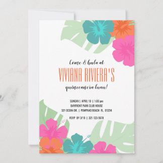 ENGLISCH Quinceañera TROPICAL LUAU hell blumenreic Einladung