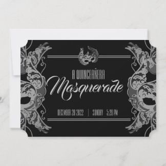 ENGLISCH Quinceñera MASQUERADE Schwarz-weiße Eintr Einladung