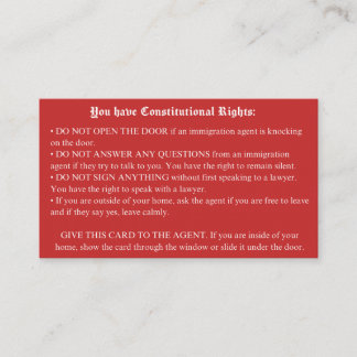 Englisch Red Card - Immigration Rights Card Visitenkarte