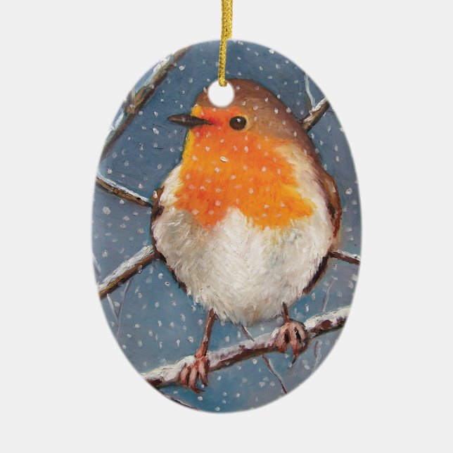 ENGLISCH ROBIN IM SCHNEE: VERZIERUNG KERAMIKORNAMENT (Vorne)