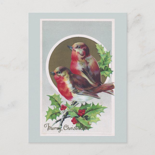 Englisch Robins and Holly Vintage Weihnachten (Vorderseite)