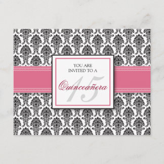 ENGLISCH Rosa Damask Quinceanera Einladung
