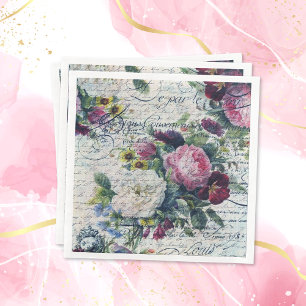 Englisch Rose Florals Ephemerial Writing Decoupage Serviette