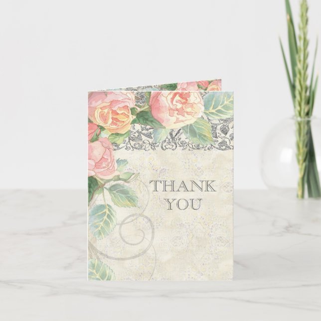 Englisch Rose & Silver Dankeschön Dankeskarte (Vorderseite)