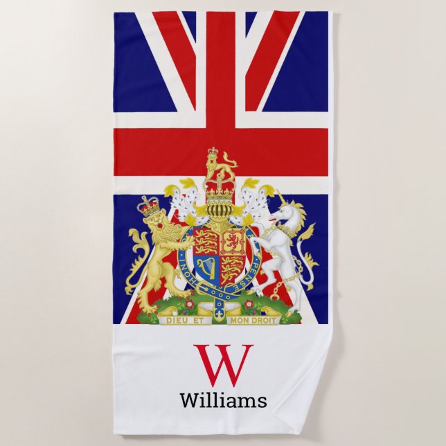 Englisch Royal Wappen Monogram Beach Handtuch (Vorderseite)