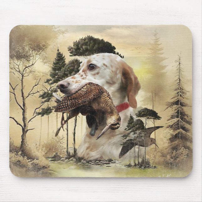 Englisch Setter, Holzhacken Mousepad (Vorne)