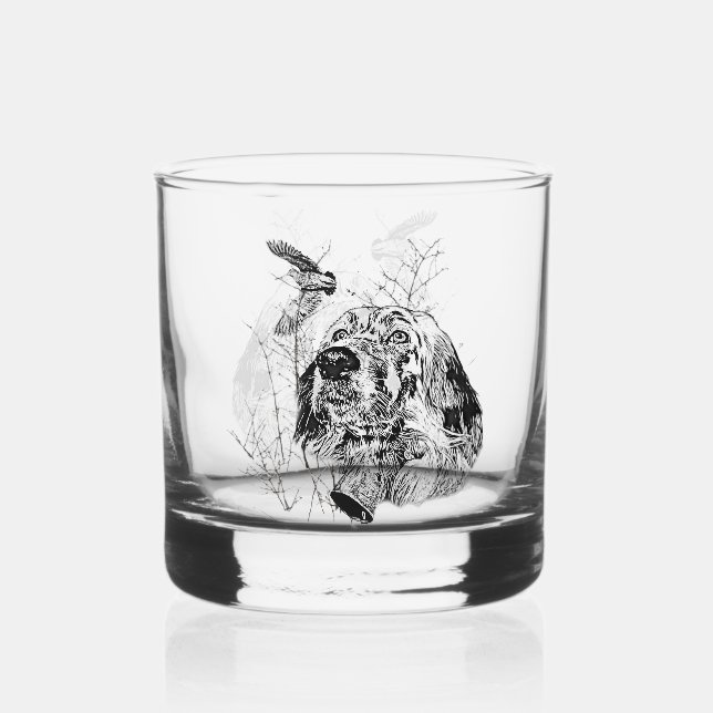 Englisch Setter, Holzhacken Whiskyglas (Vorderseite)