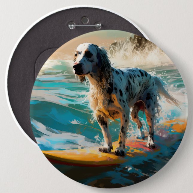 Englisch Setter Strand Surfen Malerei Button (Vorne & Hinten)