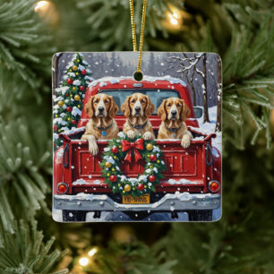 Englisch Setter Weihnachten Rotes Lastwagen Ferien Keramikornament