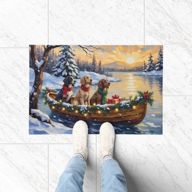 Englisch Setter Weihnachtsboot Urlaub Fußmatte (Indoor)