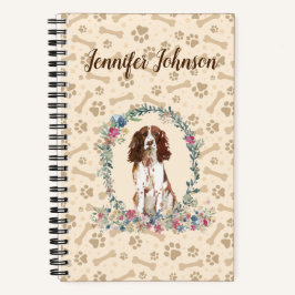 Englisch Springer Spanisch Dog Paw Print & Floral Notizbuch