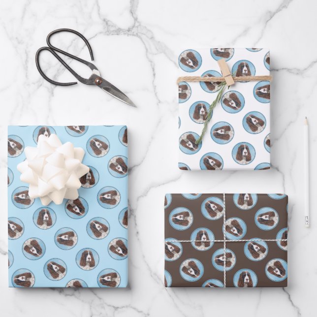 Englisch Springer Spanisch Malerei Original Dog Ar Geschenkpapier Set (Vorderseite)