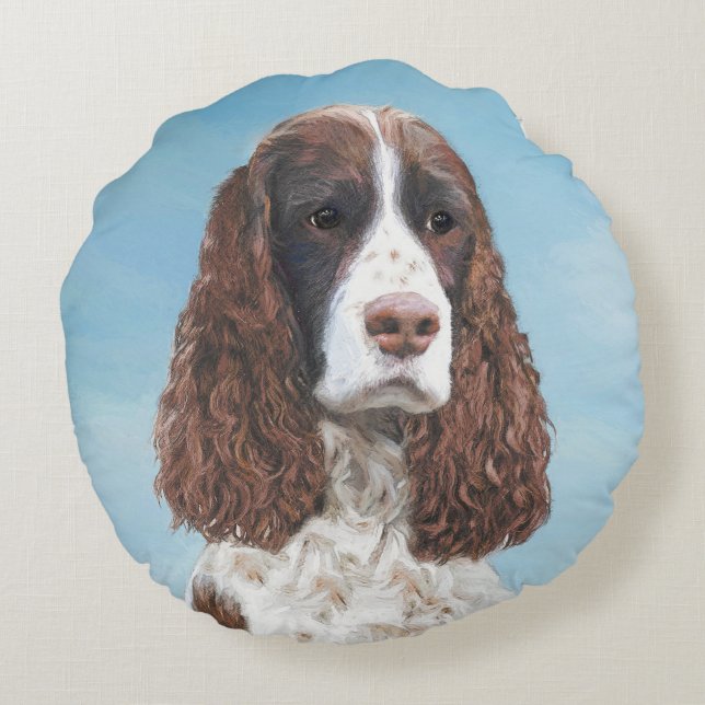 Englisch Springer Spanisch Malerei Original Dog Ar Rundes Kissen (Rückseite)