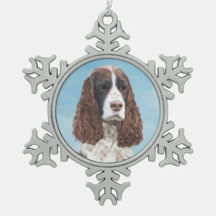 Englisch Springer Spanisch Malerei Original Dog Ar Schneeflocken Zinn-Ornament