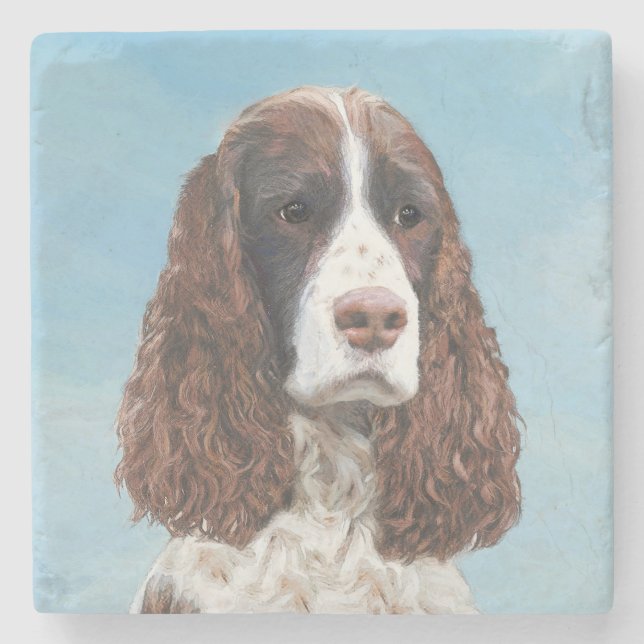 Englisch Springer Spanisch Malerei Original Dog Ar Steinuntersetzer (Vorderseite)