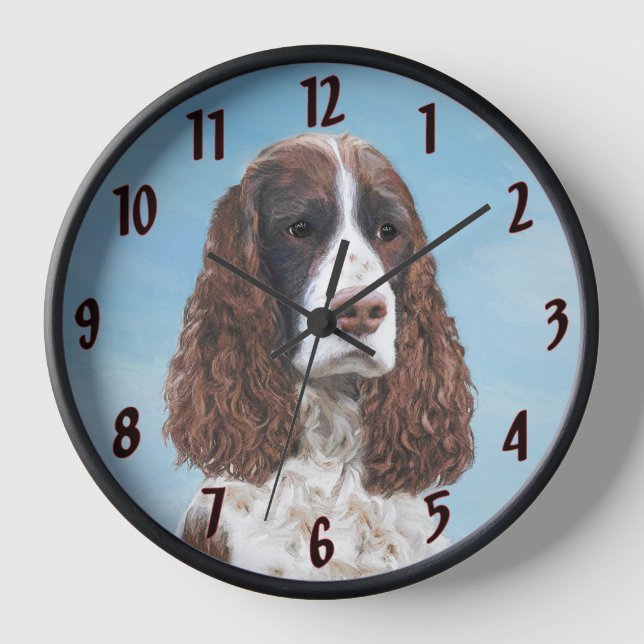 Englisch Springer Spanisch Malerei Original Dog Ar Uhr (Vorderseite)