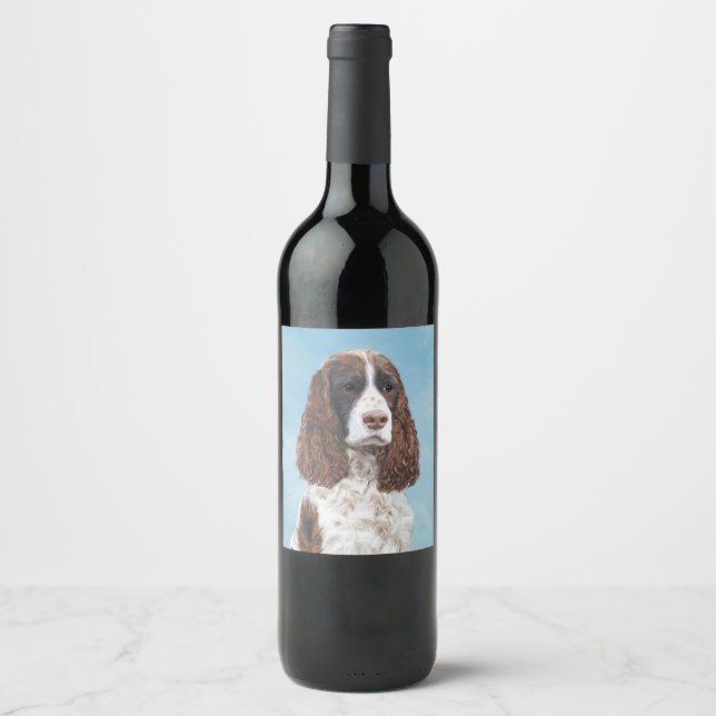 Englisch Springer Spanisch Malerei Original Dog Ar Weinetikett (Vorderseite)