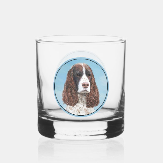 Englisch Springer Spanisch Malerei Original Dog Ar Whiskyglas (Vorderseite)