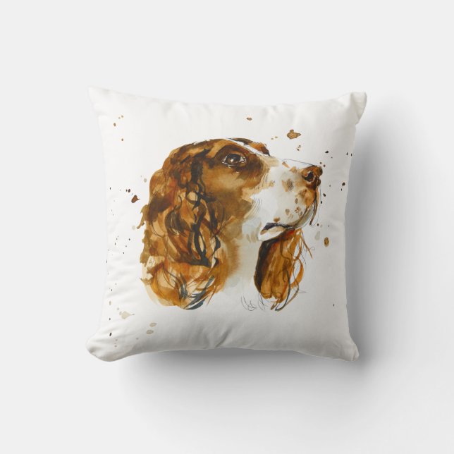 Englisch Springer Spanischer Hund Welpe Watercolor Kissen (Vorderseite)