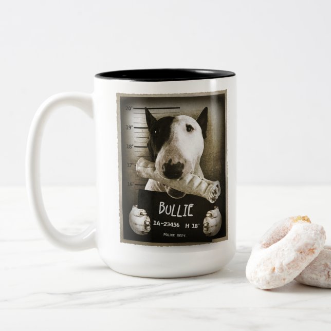 Englisch-Stier-Terrier-"Tasse geschossene" Zweifarbige Tasse (Mit Donut)