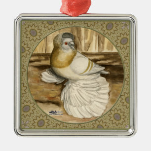 Englisch Trumpeter Taube Gold Frame Ornament Aus Metall