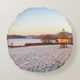 Englisch Winter Sunset - Personalisiert Rundes Kissen