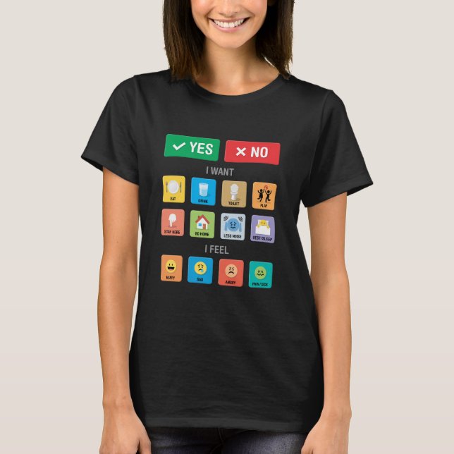 Englische Autismus AAC PECS Mitteilung zur Meldung T-Shirt (Vorderseite)