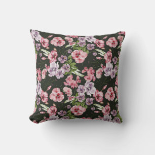Englische Blume Design Schwarz-Weiß-Rosa Blüte auf Kissen