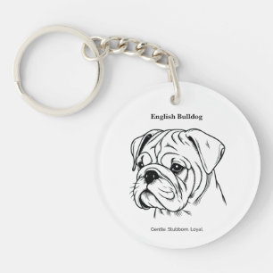 Englische Bulldog Portrait Black Line Illustration Schlüsselanhänger
