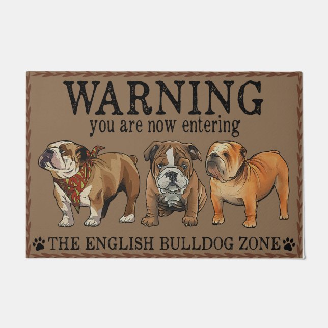 Englische Bulldog-Warnung, Spaß Quotes  Fußmatte (Vorderseite)