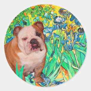 Englische Bulldogge 1 - Schwertlilien Runder Aufkleber