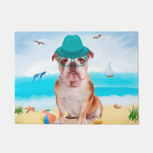 Englische Bulldogge am Strand Fußmatte