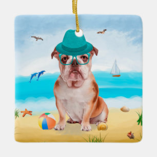 Englische Bulldogge am Strand Keramikornament