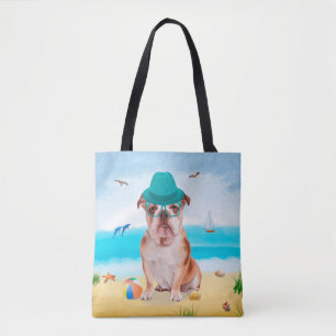 Englische Bulldogge am Strand Tasche