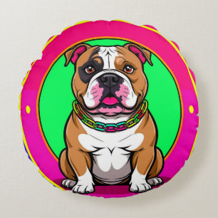 Englische Bulldogge auf einem lebendigen Hintergru Rundes Kissen
