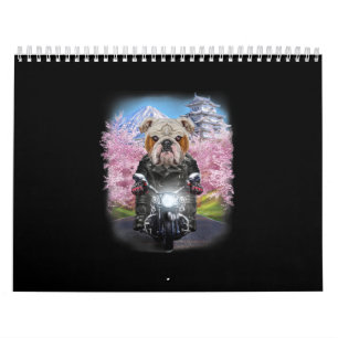 Englische Bulldogge auf Motorrad-Tour Japanische S Kalender