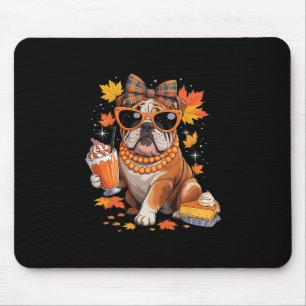 Englische Bulldogge Bogen Mädchen Herbst Blätter D Mousepad