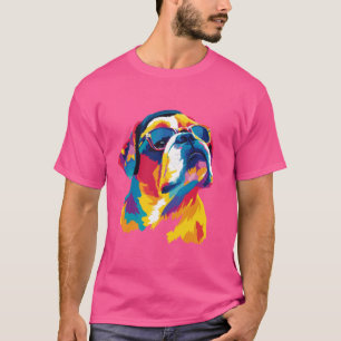 Englische Bulldogge Brille Illustration Wasserfarb T-Shirt