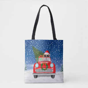 Englische Bulldogge fährt Auto im Schnee Weihnacht Tasche