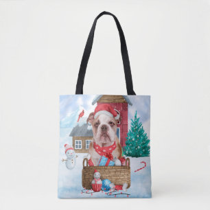 Englische Bulldogge im Schnee Weihnachtshundehaus Tasche