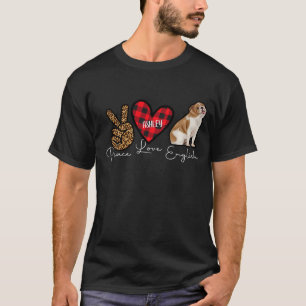 Englische Bulldogge Kariert Frieden Liebe Süßer Hu T-Shirt