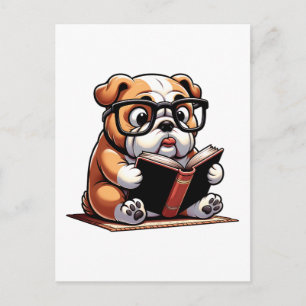 Englische Bulldogge liest ein Buch Postkarte