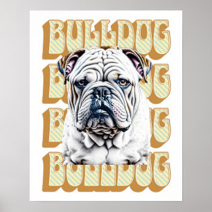 Englische Bulldogge mit Retro-Schrift Poster