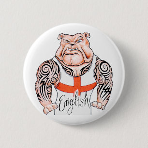 Englische Bulldogge mit Stammes- Tätowierung auf Button