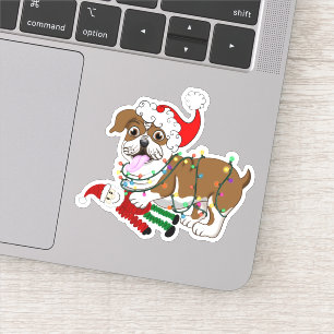Englische Bulldogge mit Weihnachtsbeleuchtung Froh Aufkleber